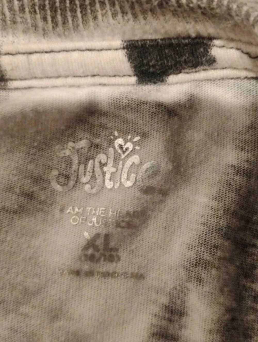 Justice Girls Black White Tie Dye Graphic Tee Shirt Smiley Face - XL 16/18
